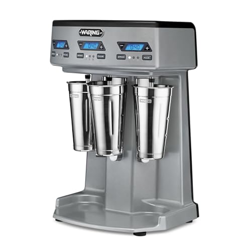 Waring Commercial WDM360TX Heavy-Duty Triple Spindle Drink Mixer, Each Spindle Has Independent 1hp Motor, with Countdown Timer, Digital Display, Automatic Start/Stop, 120V, 5-15 Phase Plug,Silver