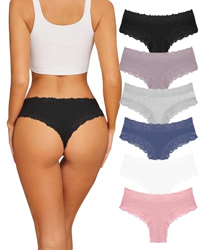 Sth Big Womens Cotton Underwear Sexy Lace Brazilian Panties Soft Breathable Cotton Bikini for Ladies 6 Pack(6C,Small)