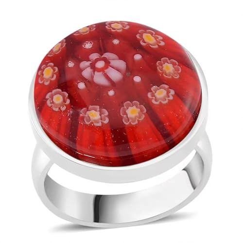 Shop LC Red Color Murano Style Glass Stainless Steel Cocktail Ring for Women Jewelry Size 8 Birthday Gifts