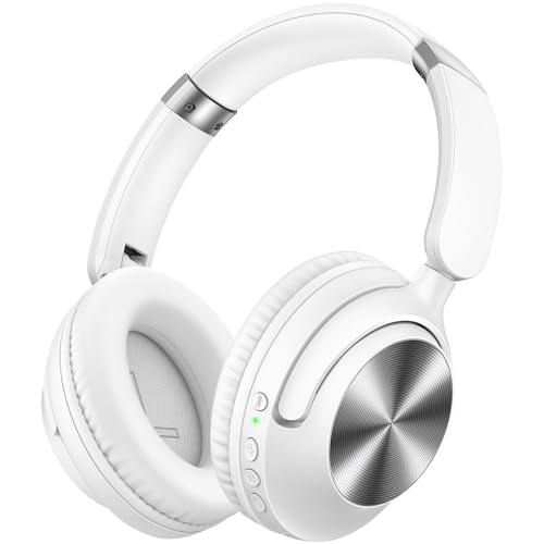 TAGRY Active Noise Cancelling Headphones 100H Playtime Wireless Over Ear Bluetooth Headphones Fast Charging Earphones with Deep Bass Comfort Light Weight Headsets for Travel Home Office PC White