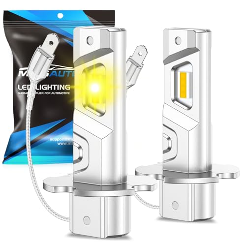 Marsauto H3 Yellow Led Fog Light Bulb, 600% High Bright H3LL Fog Lights Led, 12,000LM 3000K Amber Yellow Strong Penetration, 2024 New Upgraded CSP Chips H3 Fog Bulb for Car, Pack of 2