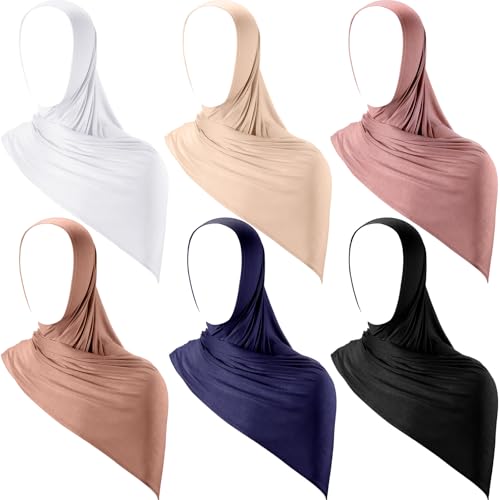 Handepo Instant Hijab Jersey Hijab for Women Muslim Head Scarf Lightweight Long Soft Shawl Stretch Scarf Wrap (Multicolor,6 Pcs)