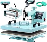 VEVOR Heat Press 15x15 inch, 5 in 1 T-Shirt Cap Hat Mug Press, Combo Tumbler Heat Press for plate Sublimation, Green