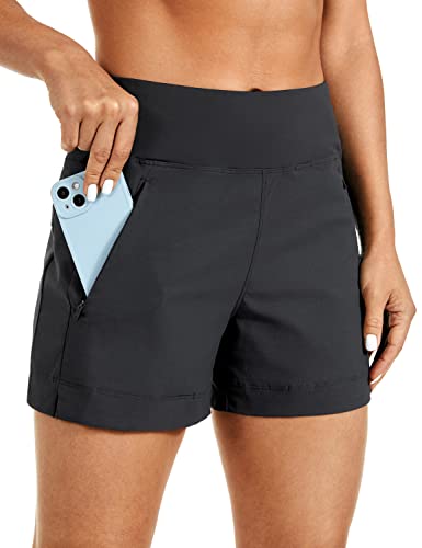 CRZ YOGA Women's Lightweight Mid Rise Hiking Shorts 4'' - Stretch for Athletic Summer Travel Outdoor Golf with Zip Pockets Ink Gray Large