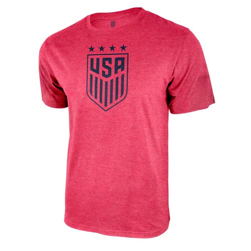 Icon Sports U.S. Soccer Federation USWNT Adult Logo T-Shirt | Heather Red, Destressed 4 Star Logo, X-Large