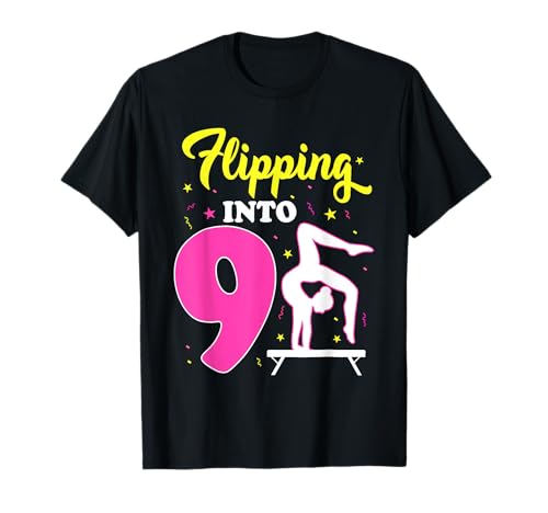 Flipping Into 9th Birthday Gymnastic 9 Year Old Girl Party T-Shirt