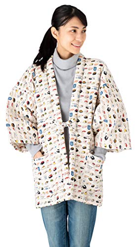 Cat Print Hanten (Cotton Jacket Made in Japan Kimono-Style) Japanese Clothes Size Ladies (Medium, 1)