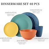 Perlapoc Wheat Straw Dinnerware Set 40 PCS - Service for 8 | Plates and Bowls Set | Unbreakable Dishes Set - Dinner Plates, Dessert Plates, Cereal Bowls, Drinking Glasses, Dishwasher Safe - Multi