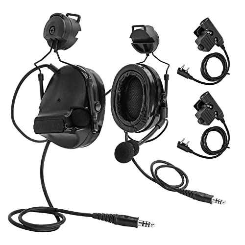 HEARFALCOM Double Comta iii Tactical Headset ARC Helmet Rail Mount Civilian Version and PTT Adapter U94 PTT Compatible Kenwood Plug Walkie-Talkie (BK)