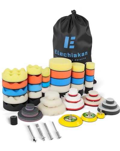 72PCS Drill Polishing Buffing Pads Kit with Buffer Polisher Attachment, 1/2/3 Inch Car Polishing Detailing Wheels for Dremel Air Mini Polisher Sander, Headlights Restoration Pad for Waxing Cleaning