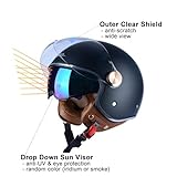 BEON Half 3/4 Face Motorcycle Helmet, DOT Approved, Retro Vintage Style, Dual Visors Men’s and Women’s Motorbike Casco for Moped Cruiser Bobber and Chopper (L, Matte Black)