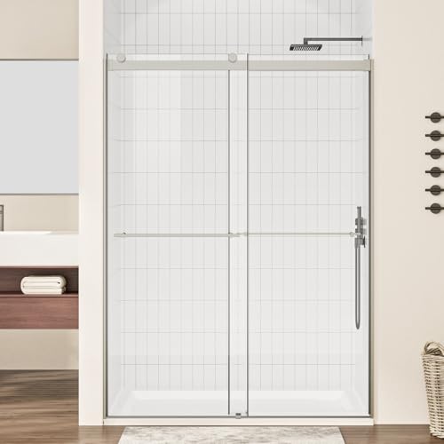 Bathbliss 50-54" W × 76" H Frameless Shower Door, Bypass Double Sliding Glass Door for Bathroom, 5/16" (8mm) Clear Tempered Glass with Easy-Clean Coating
