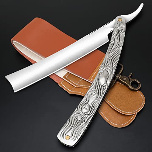 Professional Straight Razor with First Layer Cowhide Strop - Straight Edge Barber Razor Premium Stainless Steel Shaver Razor for Men Home & Salon Grooming Using