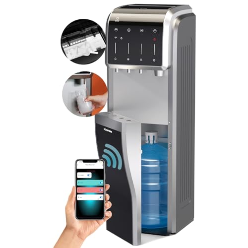 ICEPURE Multi-Function WiFi Water Cooler with Bullet and Crushed/Chewable Ice Maker, 5 Gallon Bottle Bottom Loading, Hot Cold Water Dispenser Built-in Ice Machine Combo, 35lbs/24H, Stainless Steel