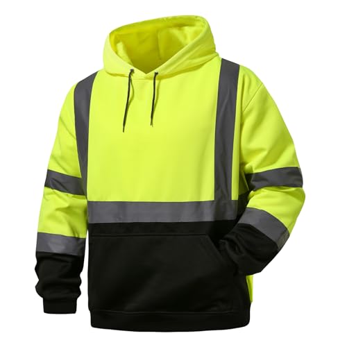 SKSAFETY Hi Vis Work Safety hoodie for Men - Class 3 High Visibility Reflective Hoodie Jacket, High Vis Pullover Hoodie with Black Bottom, Construction Sweatshirts with Pockets