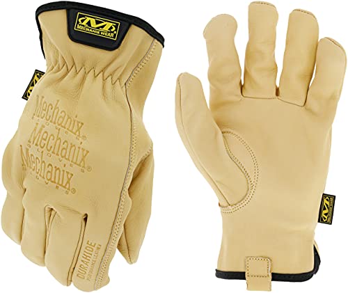 Mechanix Wear: Cow Leather Driver Glove with Durahide Water Resistant Technology, Quick Fitting Safety Work Gloves (Tan, Large)