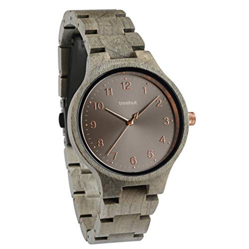 Treehut Wooden Women's Watches, Solstice Grey Wood Maple, Japanese Quartz Movement, Señoras Stylish Exotic Wrist Chicas Watch with Adjustable Stainless Steel Buckle and Box, Relojes para Mujeres