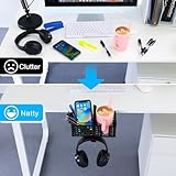 Aurynns Desk Cup Holder, Clip on Cup Hook, Pen Holder Clamp Desk Organizer Pencil Holder Phone Holder Desk Storage for Office School Home (Black)