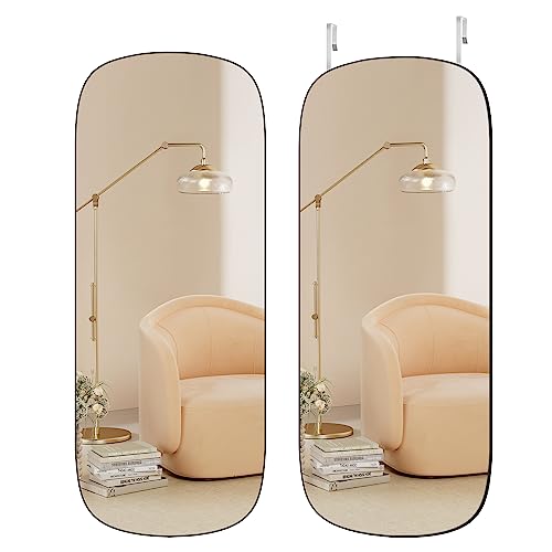 SONGMICS Full Length Wall Mirror, Over The Door Mirror, 47.2" x 18.5" Arched Hanging Mirror, Frameless Glass Mirror Decor, for Bedroom Living Room Dressing Room, Ink Black ULFM010B01