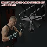 Afranti Heavy Duty Adjustable Speed Bag Platform Kit 24" with Speed Punching Ball (10"x7") Adjustable Height Wall Mount Professional Fitness Ball Boxing Reaction Training Set