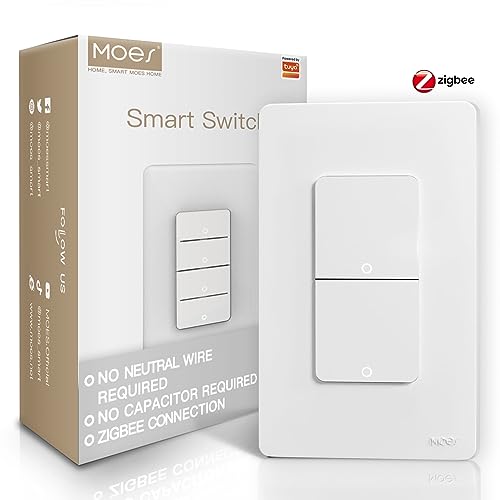 MOES Zigbee Smart Switches 2 Gang, No Neutral Wire, Require MOES Zigbee Hub, Double Inteligente Light Switch, Compatible with Alexa Google Assistant, Support Tuya Smart Life