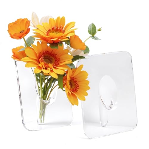 2 Pack Clear Acrylic Flower Vase Frame - 8 x 6 Inch Unique Photo Frame Shaped Vases, Tabletop Decor for Single & Clear Flowers for Home Room Office Wedding Acrylic Decor