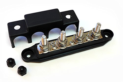 Bay Marine Supply Busbar - Made in USA – 4-Post 250 Amp Stainless Steel Distribution Block - 5/16" Black- Complimentary Conductive Grease