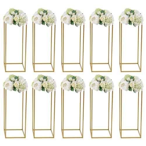 Gold Flower Stand for Wedding 10 Pcs, Gold Vase Metal Column Stand, Floor Vase Table Centerpieces for Reception, 23.6inch Wedding Flower Stand, Flower Column Stand for Wedding Home Party Decorations