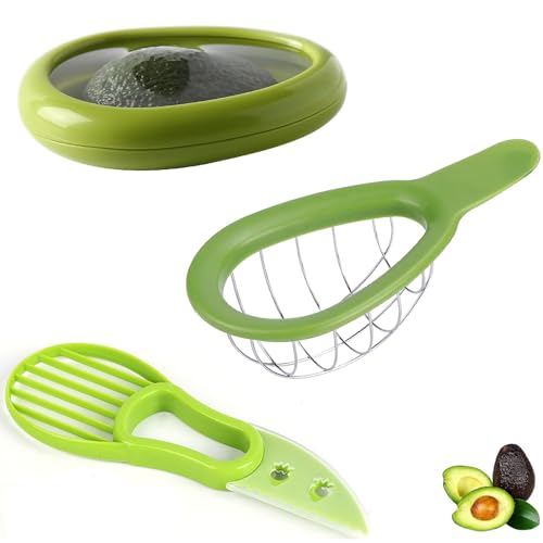 Avocado Slicer Tools 3 PCS - Avocado Saver for Fridge to Keep - Avocado Slicer for Peeler Pitter - Avocado Cutter for Cuber Dicer - Fruit Vegetable Avocado Tools-Kitchen Gadgets