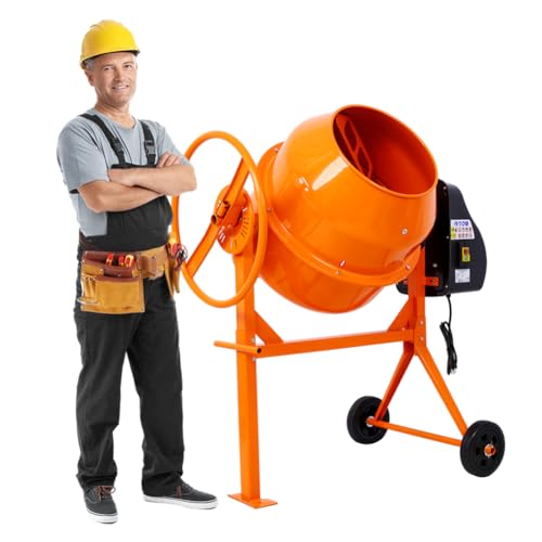 5 Cu. Ft Cement Mixer, Electric Concrete Mixer, 650W 1/3 HP Heavy Duty Concrete Mud Mixer Tools, Portable Concrete Cement Mixer with Wheels and Stand for Mortar, Stucco and Fodder