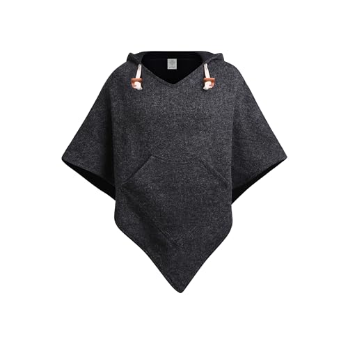 virblatt - Poncho Men | Wool & Fleece | Hooded Winter Poncho Mens - Abajo Wool black L-XL black