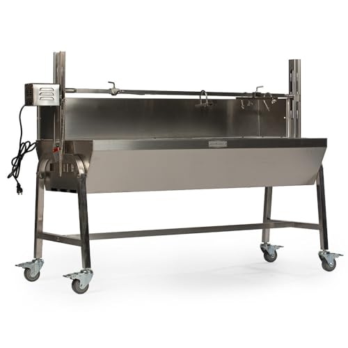 Ash & Ember 13W Stainless Steel BBQ Rotisserie Grill with Windscreen, 4 RPM Rotation Speed, Rated 85 LB for Medium Game, Portable Electric Outdoor Roaster