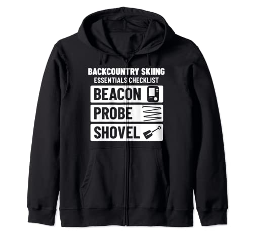Backcountry Skiing Essentials Checklist for off-piste skier Zip Hoodie