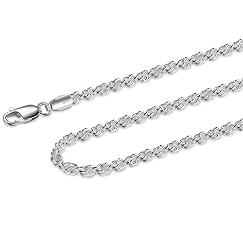 Waitsoul 925 Sterling Silver Rope Chain Lobster Clasp 2.5mm Silver Chain for Men Women Silver Necklace Chain 16-30 Inches(22)