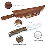 BPS Knives HK1 CSHF - Handmade Carbon Steel Knife with Firestarter - Fixed-Blade Full Tang Hunting Knife - Camping Bushcraft Knife With Leather Sheath - Scandinavian Camp Knife