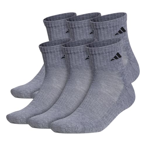 adidas Men's Socks, Athletic Cushioned Quarter 6-Pack, Ankle Fit with Arch Support, Heather Grey/Black, Large