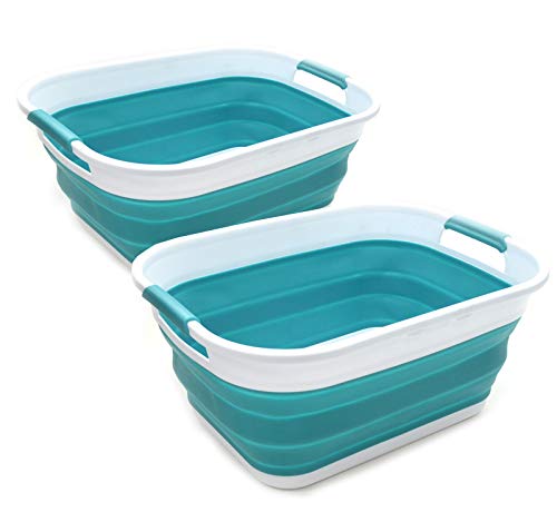 SAMMART Set of 2-17.5L (4.6 Gallon) Collapsible/Foldable/Pop Up/Portable Washing Tub/Storage Basket, Water Capacity 13.5L/3.5 Gallon (2, Bright Blue)