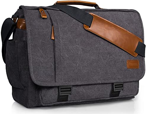 ESTARER Men Messenger Bag 17-17.3 Inch Laptop Bag Water-resistant Canvas Computer Shoulder Bag Briefcase for Work College Travel, Grey