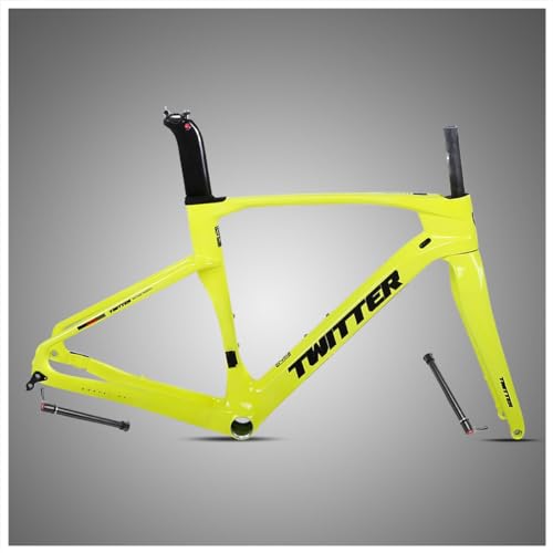 HIMALO Carbon Gravel Bike Frameset 700c Road Bike Frame 45/48/51/54cm Lightweight Disc Brake Frame Set Thru Axle F12x100mm/R12x142mm Internal Routing(Yellow,54CM)