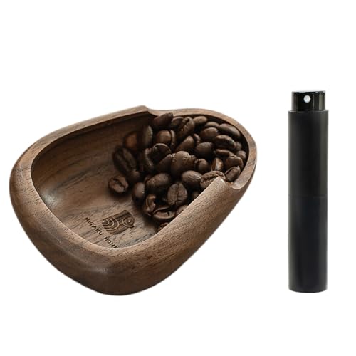 MIGAKU HOME Coffee Bean Dosing Cup & RDT Spray Bottle Set - Walnut Wood Espresso Accessories Kit with Static Reduction Spray, Measuring Tray for Coffee/Tea