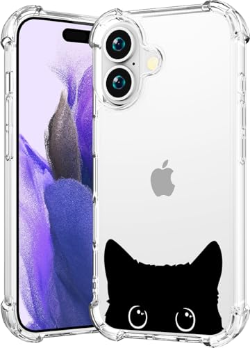 CCFUNCASE Compatible with iPhone 16 Case Clear Cute for Women - Rugged Phone Cases Funda Protector Protectores Cover Skin (Black Cat Ears Animal)