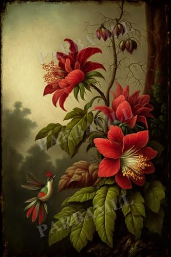 Diamond Painting Kits - Red Vintage Flowers, Exquisite Cross-Stitch Round Diamond DIY Diamond Painting, for Holiday Gifts Wall Decor Home Decor for Beginners 16X16inch