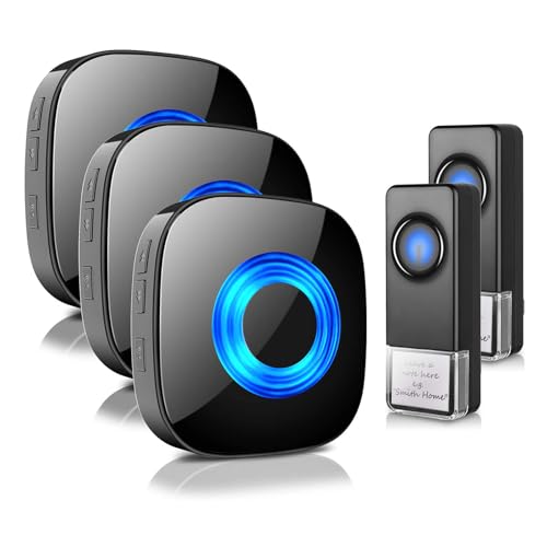 Wireless Doorbell - PHYSEN Door bell Chimes with Mute Mode - 58 Ringtones&5 Volume Levels Operating at 1300-ft Range LED Strobe, 2 Transmitters+3 Receivers Waterproof Doorbell Kit for Home/Classroom