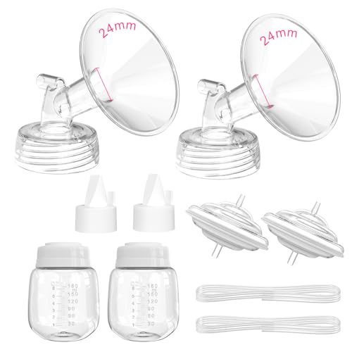 Breast Pump Parts for Spectra S1/S2/9 Plus/Synergy Gold, Not Original Accessories, 24mm Set Replacements Pump Parts Include Spectra Flange/Duckbill Valve/Backflow Protector/Tubing/Bottles