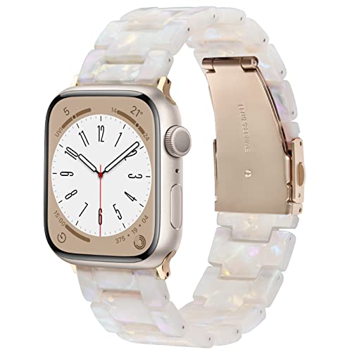 V-MORO Resin Band Compatible with Apple Watch Series 7/8/9/10 41mm/40mm/38mm/42mm Fashion Strap for iWatch Series 6/5/4/3/2/1/SE Lightweight Bracelet Wristband Replacement Women(Colorful Ivory White)