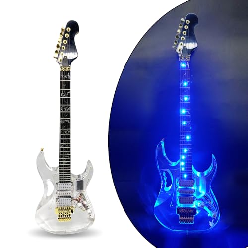 WUQIMUSC LED Light Electric Guitar Maple neck Acrylic Body Crystal Guitar Blue Sweet Sound for beginners,students,adults (kit-led-iba)