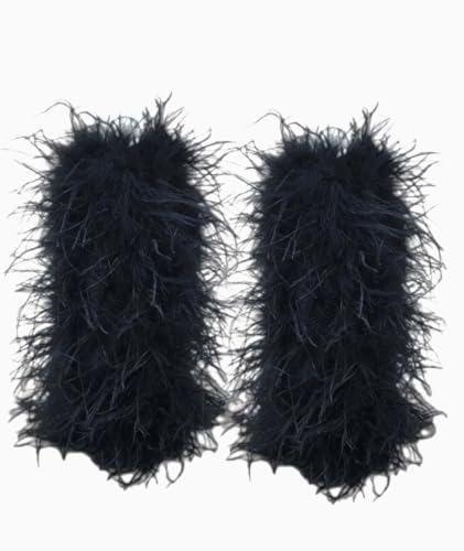 LVCOMEFF Women Ostrich Feather Arm Sleeve for Party Wedding Bride Concert Furry Luxurious (black)