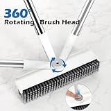 Floor Scrub Brush with Long Handle, 3 in 1 Scrape and Double-Sided Stiff Bristle Scrub Brush, Enlarged Brush Head, 360° Rotation for Kitchen, Bath, Bathtub, Floor, Wall, Patio and Garage