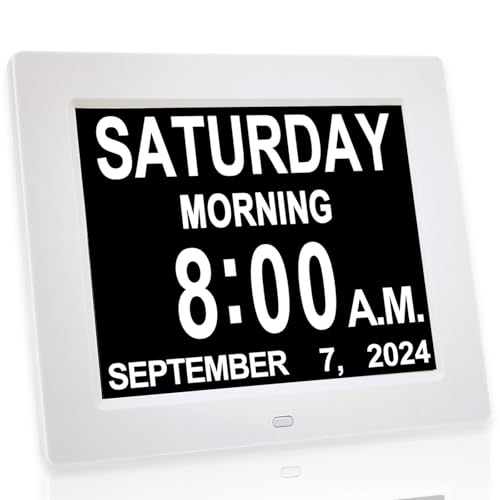 JALL 【New 2024】 Digital Calendar Alarm Day Clock - with 8" Large Screen Display, am pm, Multiple Alarms, for Impaired Vision People, The Aged Seniors, The Dementia, for Desk, Wall Mounted,