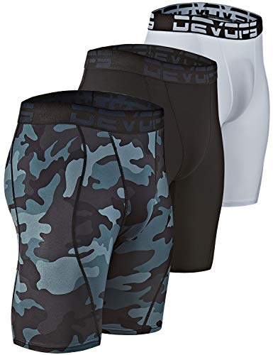 DEVOPS Men's Compression Shorts Underwear (3 Pack) (X-Large, Black/Camo Black/White)